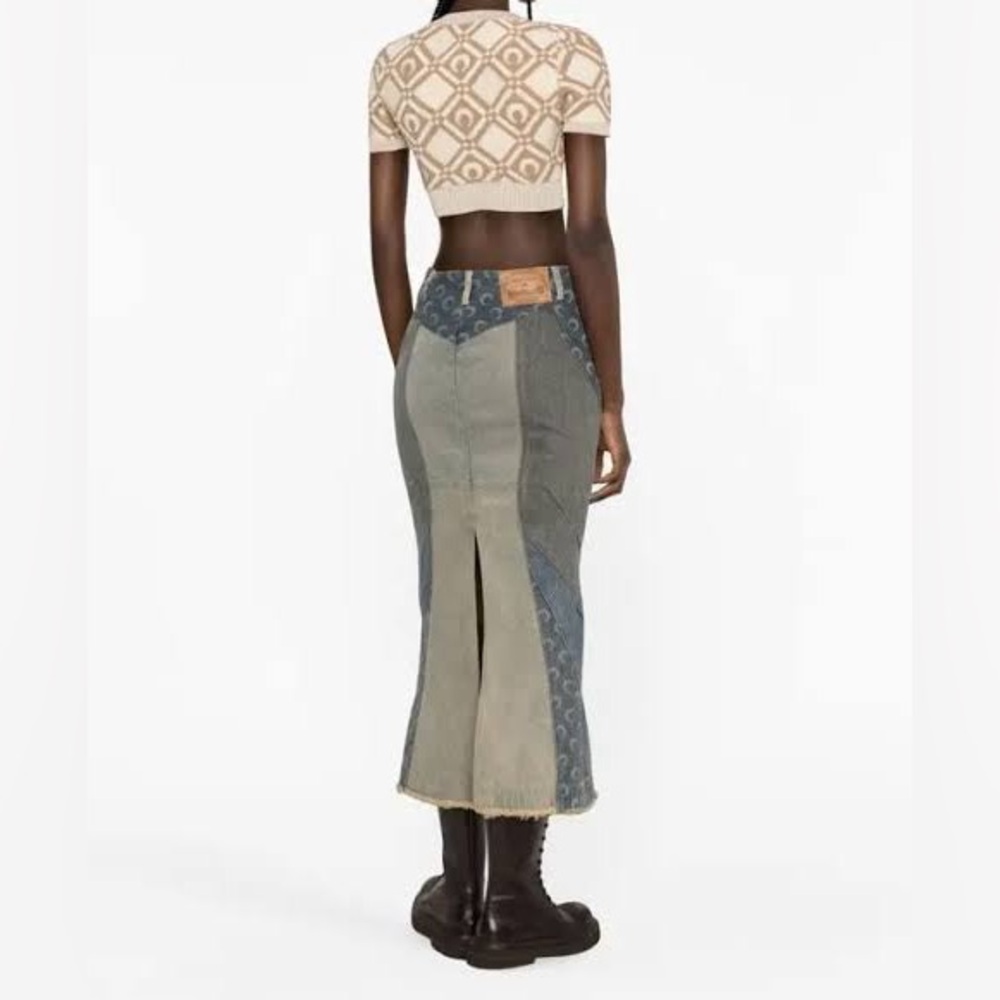 MARINE SERRE Regenerated Denim Moon Patchwork Flared Midi Skirt 🌙